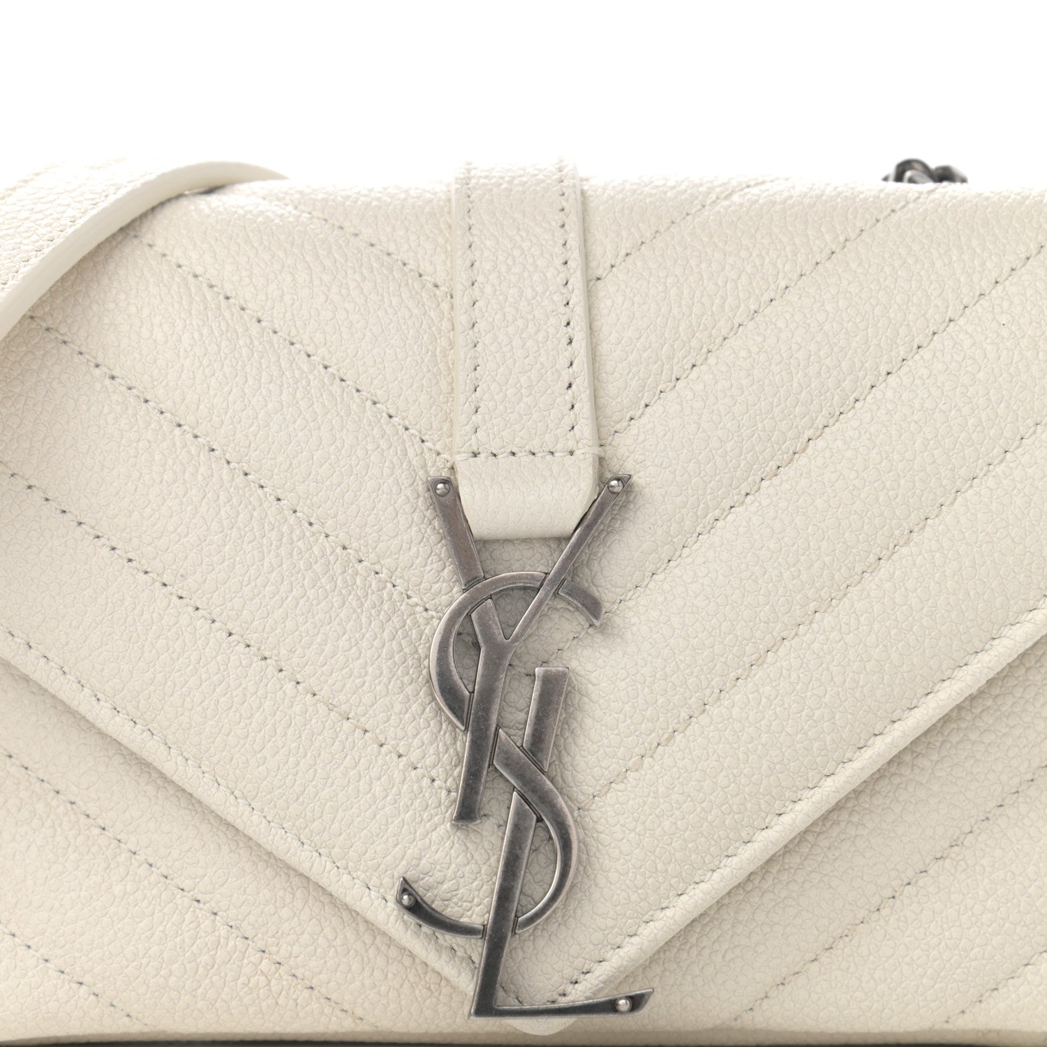 Saint Laurent Grained Calfskin Matelasse Chevron Monogram Classic Baby Chain Bag White 9 of 11