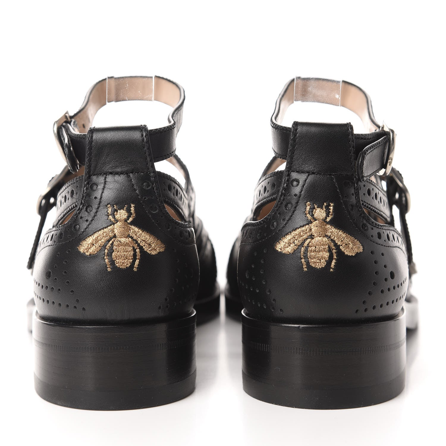 Gucci Calfskin Bee Embroidered Womens Queercore Brogue Wingtip Monk Strap Loafers 40 Black 5 of 10