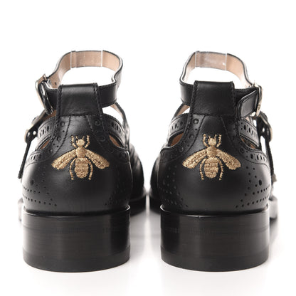 Gucci Calfskin Bee Embroidered Womens Queercore Brogue Wingtip Monk Strap Loafers 40 Black 5 of 10
