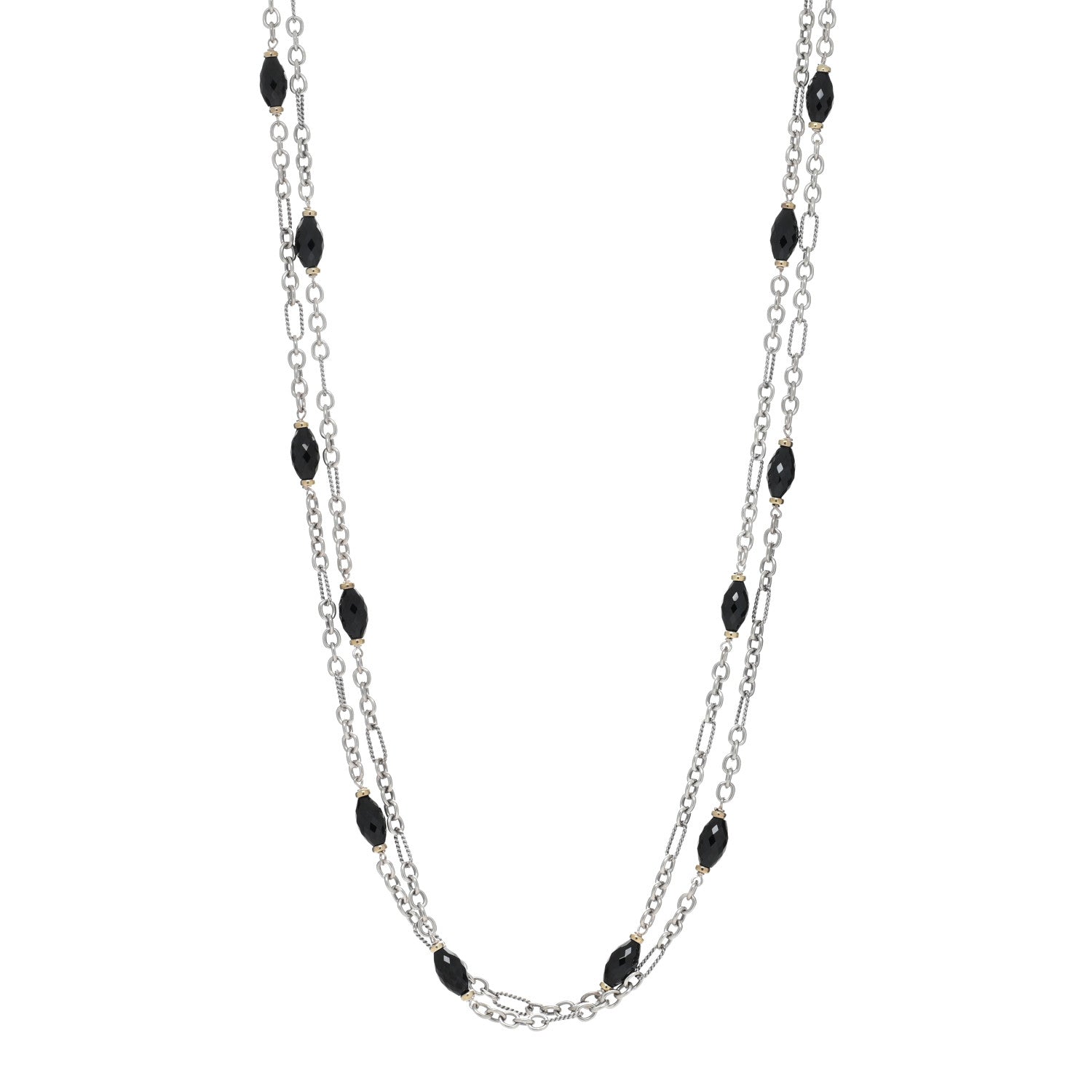 David Yurman Sterling Silver 18K Yellow Gold Black Onyx Figaro Chain Necklace 72" 1 of 5