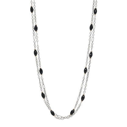 David Yurman Sterling Silver 18K Yellow Gold Black Onyx Figaro Chain Necklace 72" 1 of 5
