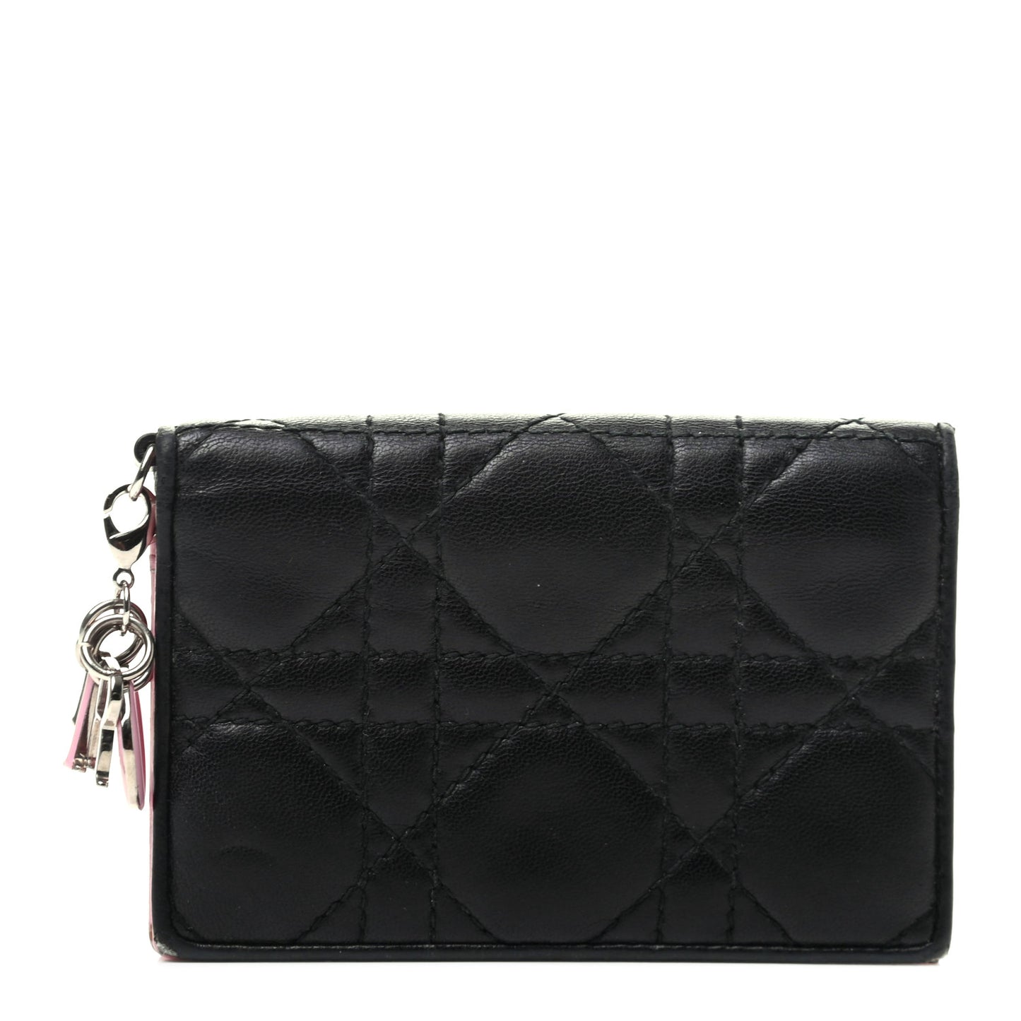 Lambskin Cannage Bi-Color Small Lady Dior Flap Card Holder Black Pink
