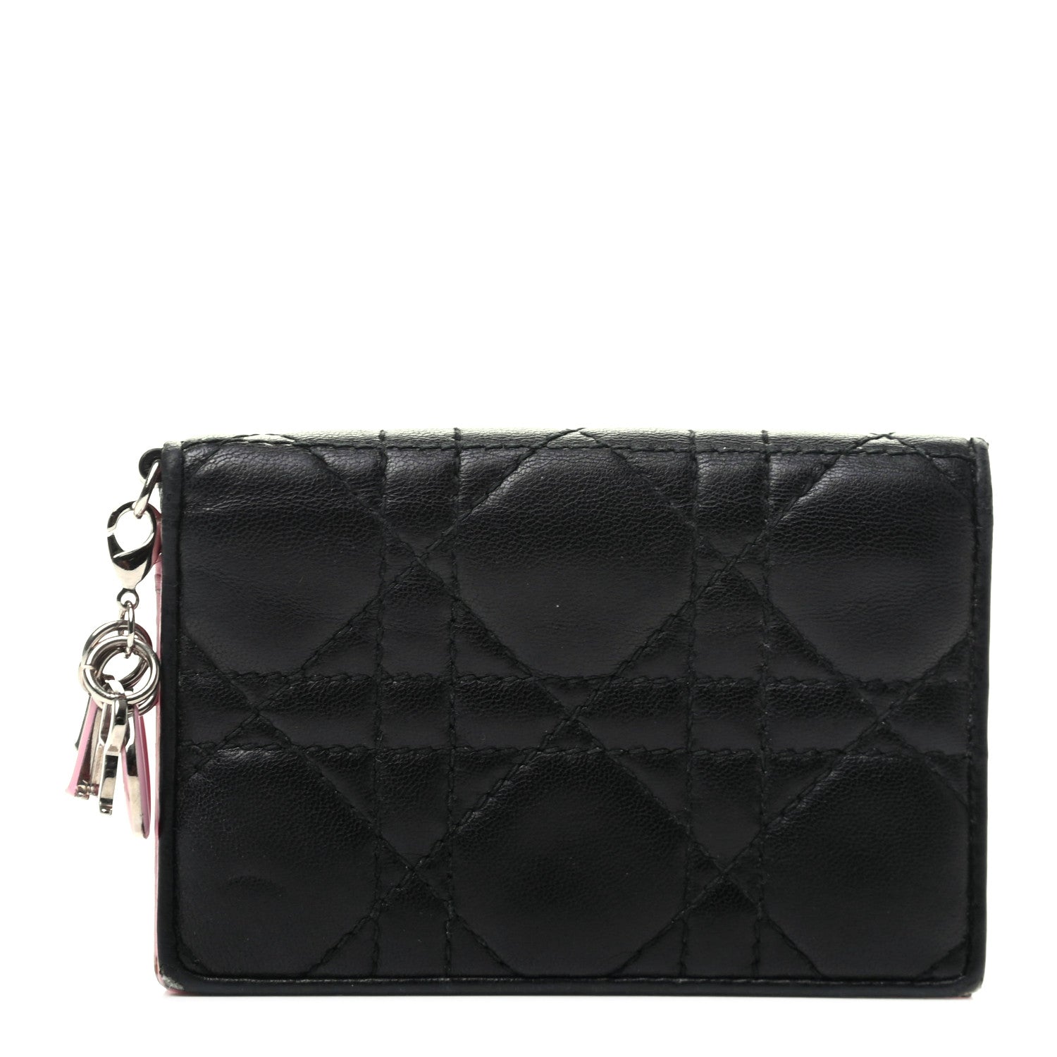 Christian Dior Lambskin Cannage Bi-Color Small Lady Dior Flap Card Holder Black Pink 1 of 8