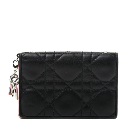 Christian Dior Lambskin Cannage Bi-Color Small Lady Dior Flap Card Holder Black Pink 1 of 8