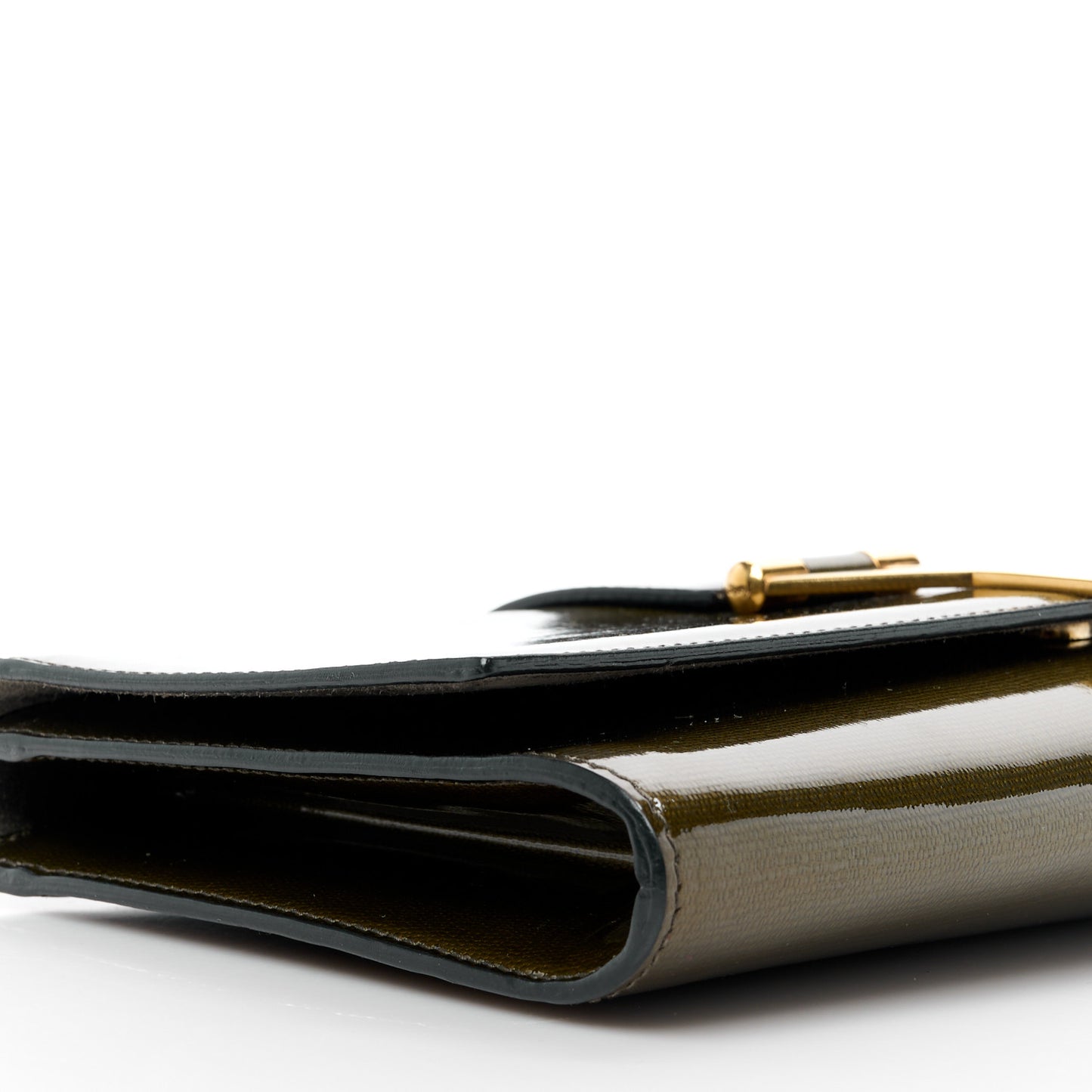 Textured Patent Classic Y Ligne Clutch Olive