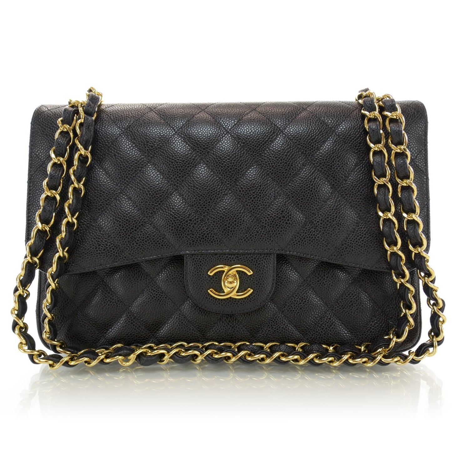 Caviar Quilted Jumbo Double Flap Black