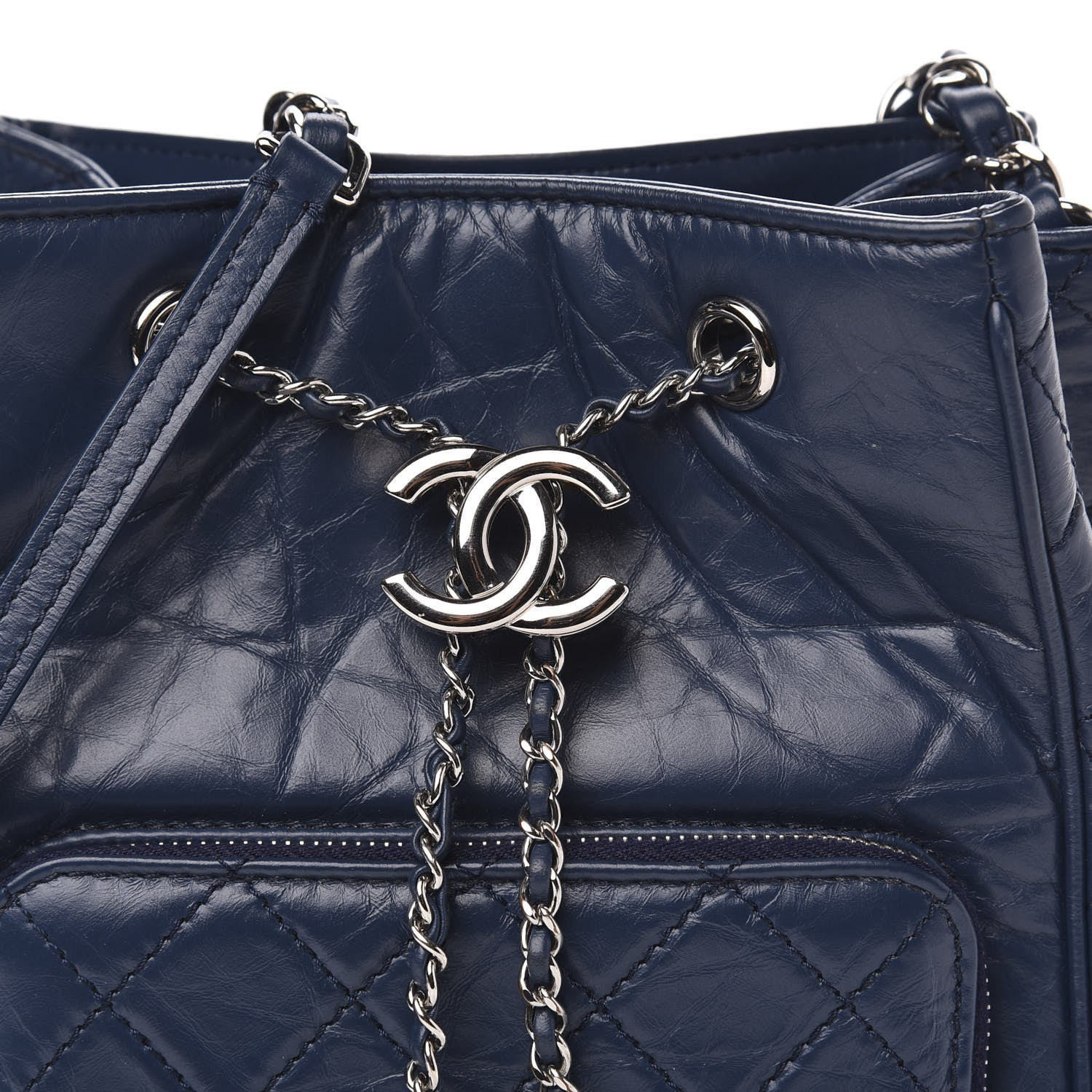 Chanel Aged Calfskin Quilted Small Drawstring Bag Blue 10 of 10