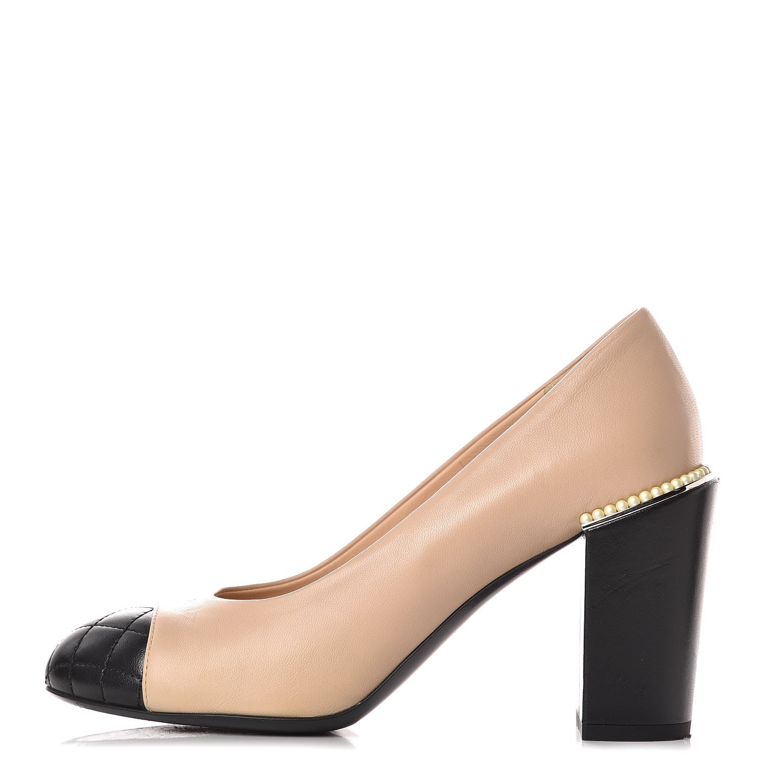 Chanel Lambskin Pearls Cap Toe Pumps 36.5 Beige Black 1 of 12