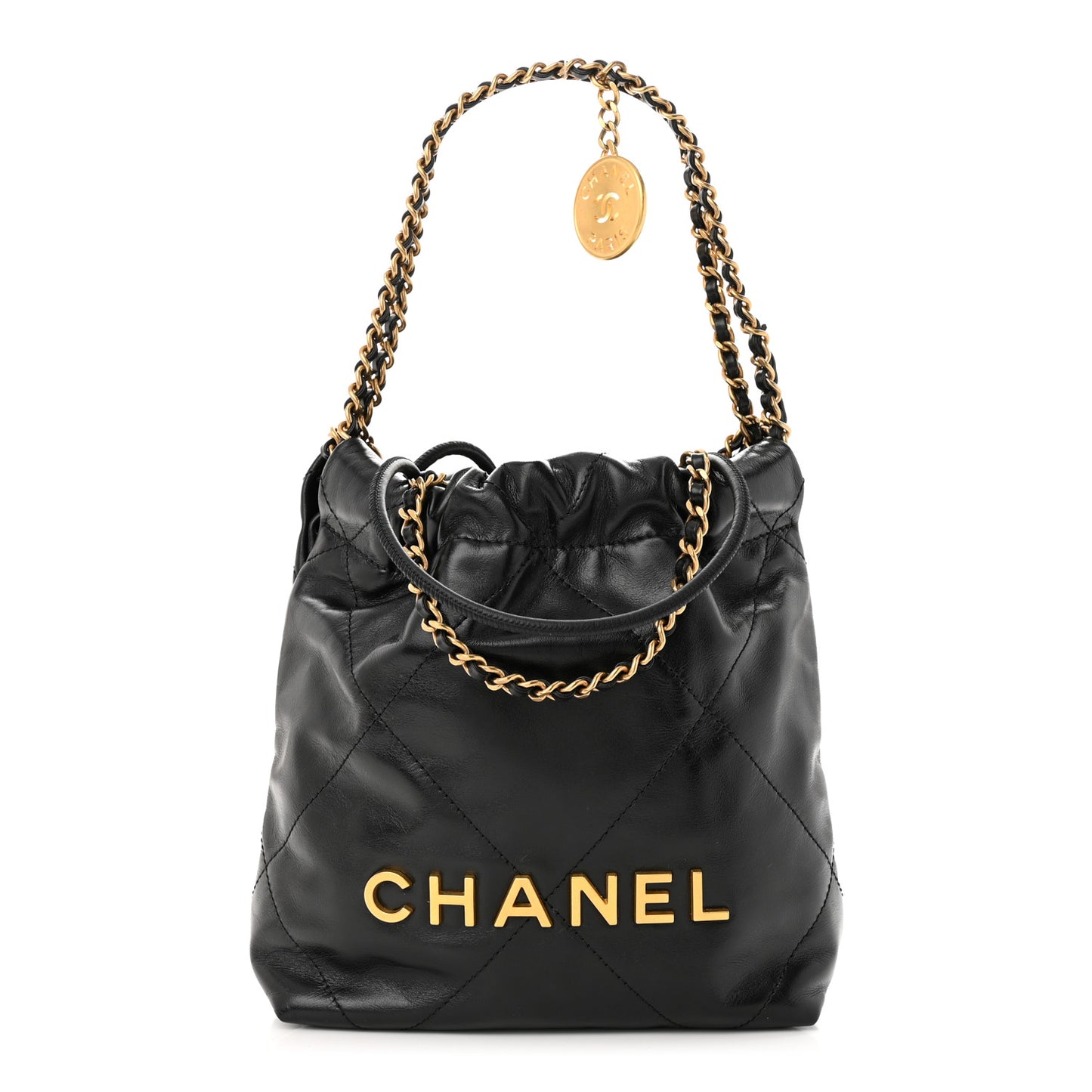 Shiny Calfskin Quilted Mini Chanel 22 Black