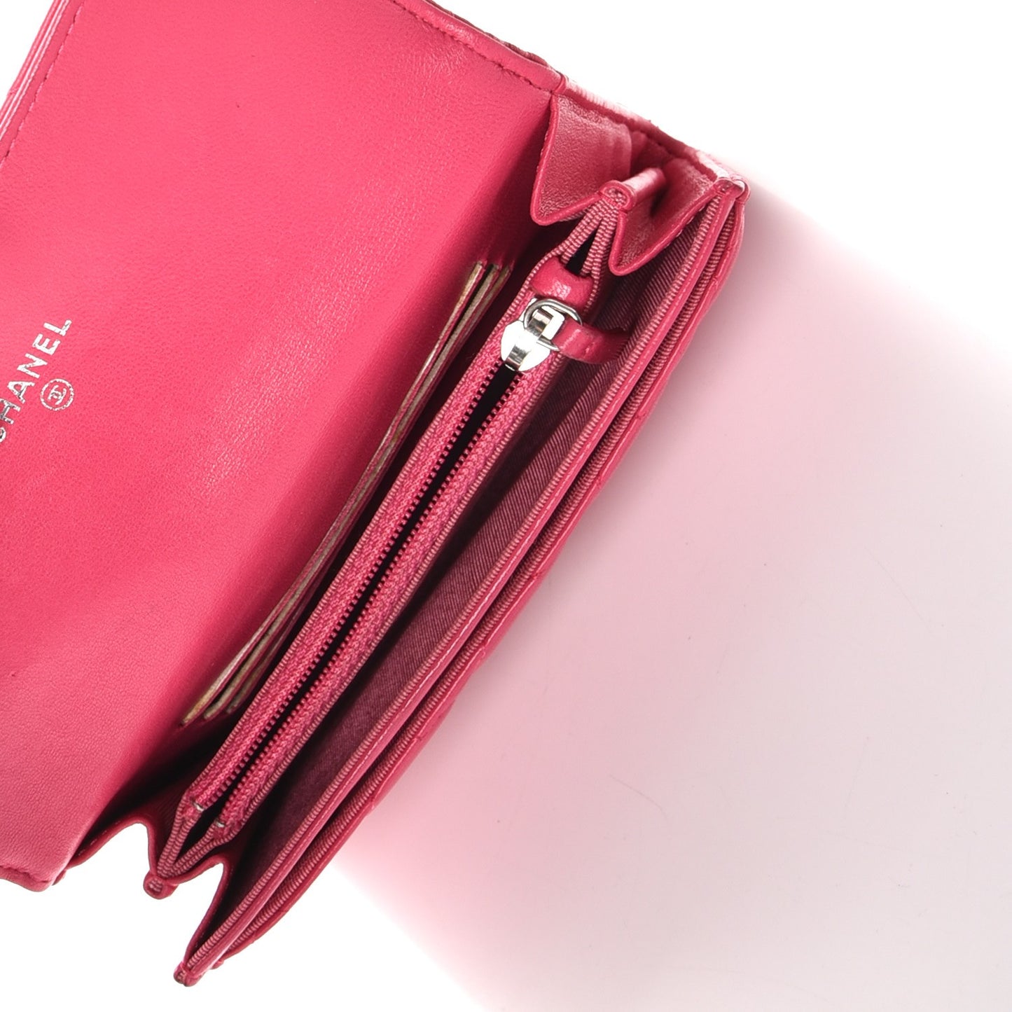 Lambskin Quilted Small Flap Wallet Fuchsia