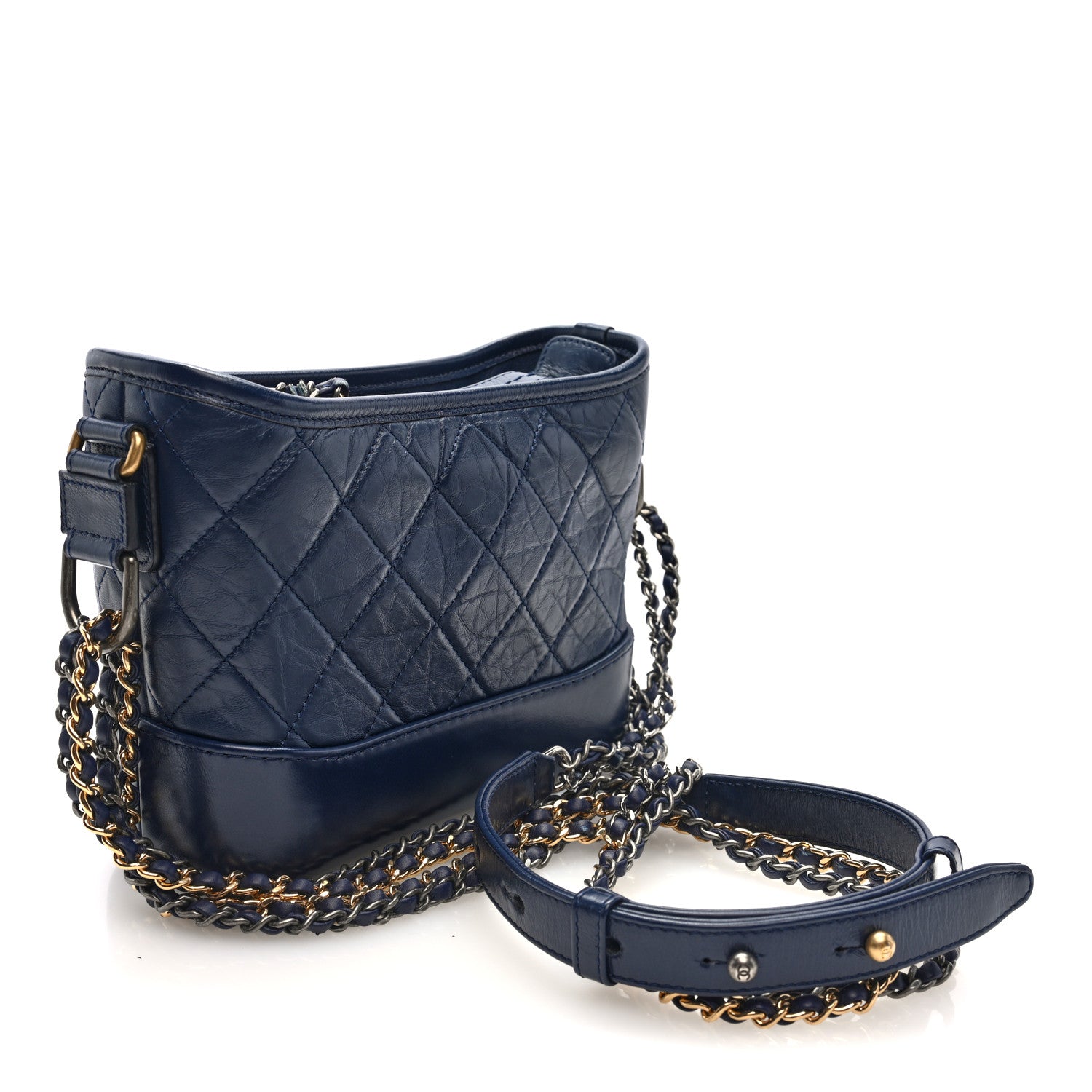 Chanel Aged Calfskin Quilted Small Gabrielle Hobo Navy 3 of 10