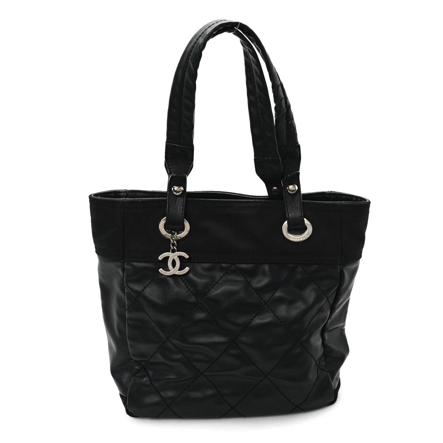 Coated Canvas Quilted Small Paris Biarritz Tote Black