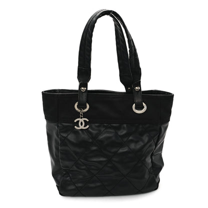 Chanel Coated Canvas Quilted Small Paris Biarritz Tote Black 1 of 12