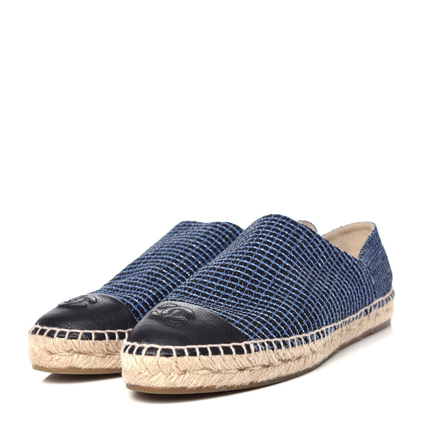 Grained Calfskin Tweed CC Espadrilles 41 Black Blue