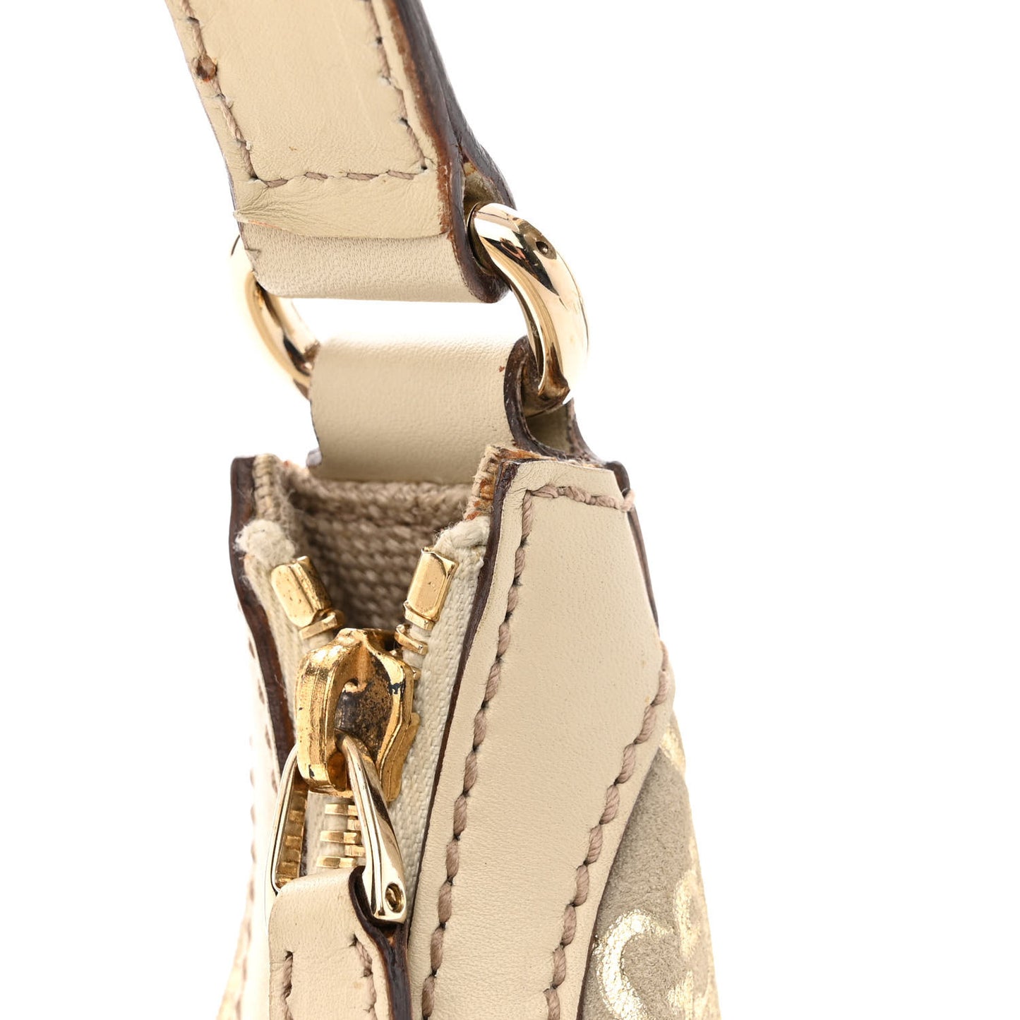 Suede GG Monogram Small Charmy Hobo Off White Gold