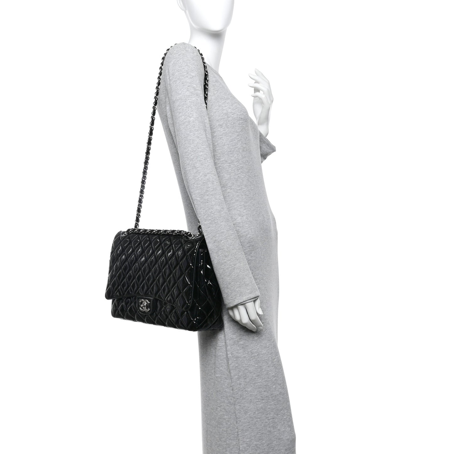 Patent Quilted Maxi Double Flap Black