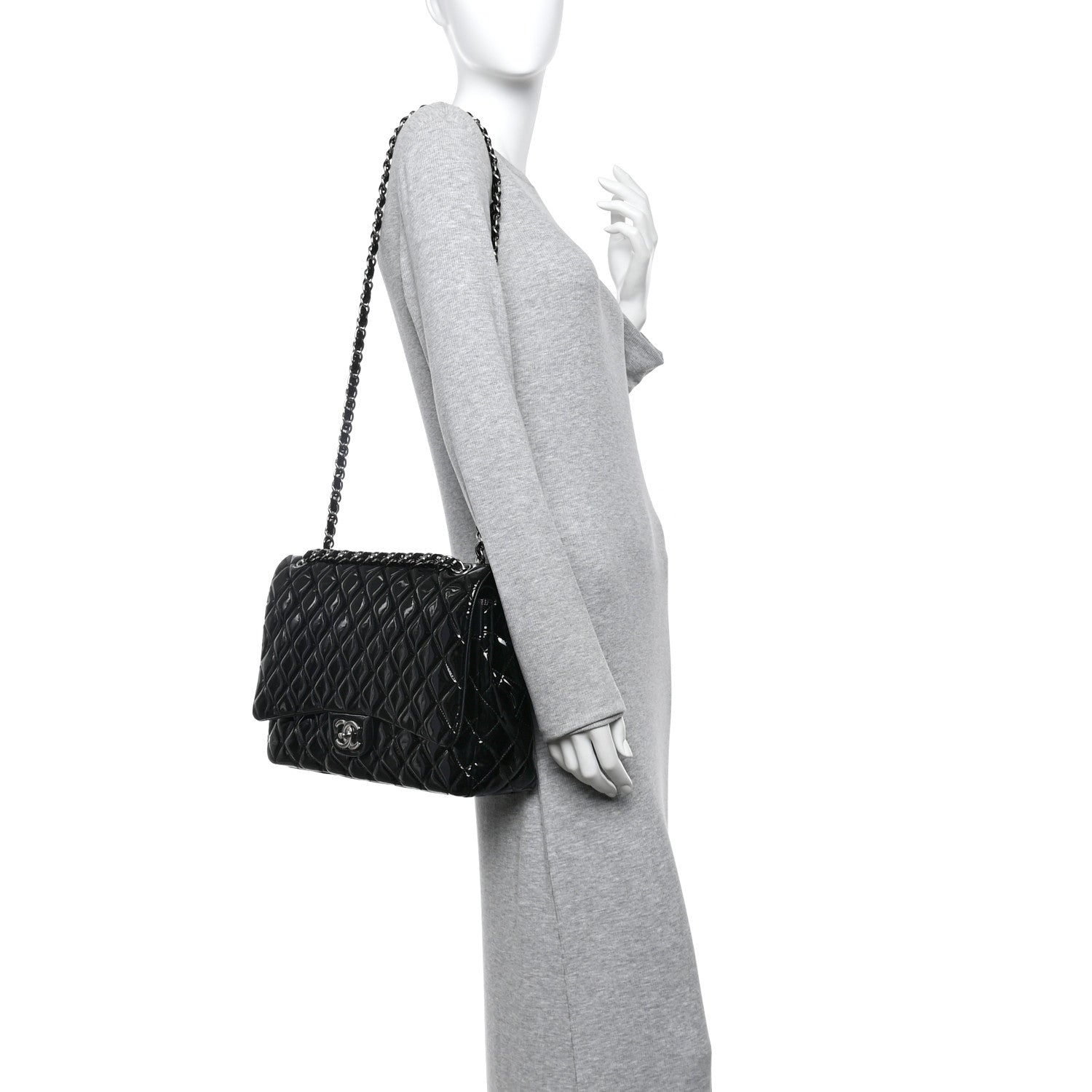Chanel Patent Quilted Maxi Double Flap Black 2 of 10
