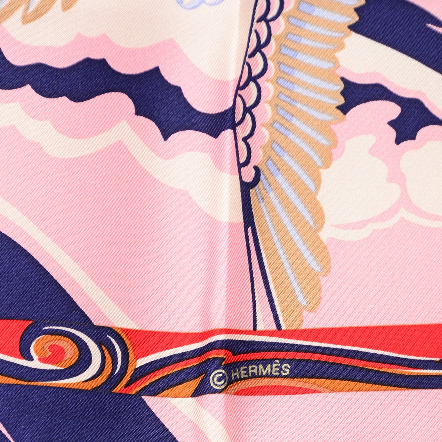 Silk De la Mer Au Ciel Scarf 90 Marron Vieux Rose Bleu