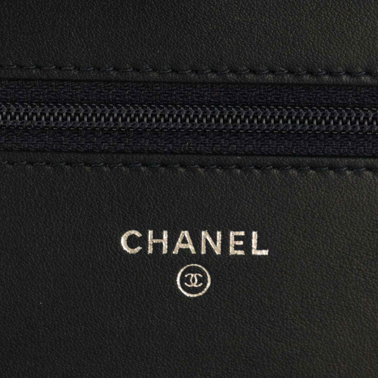 Calfskin Chevron Quilted Boy Wallet On Chain WOC Navy Blue