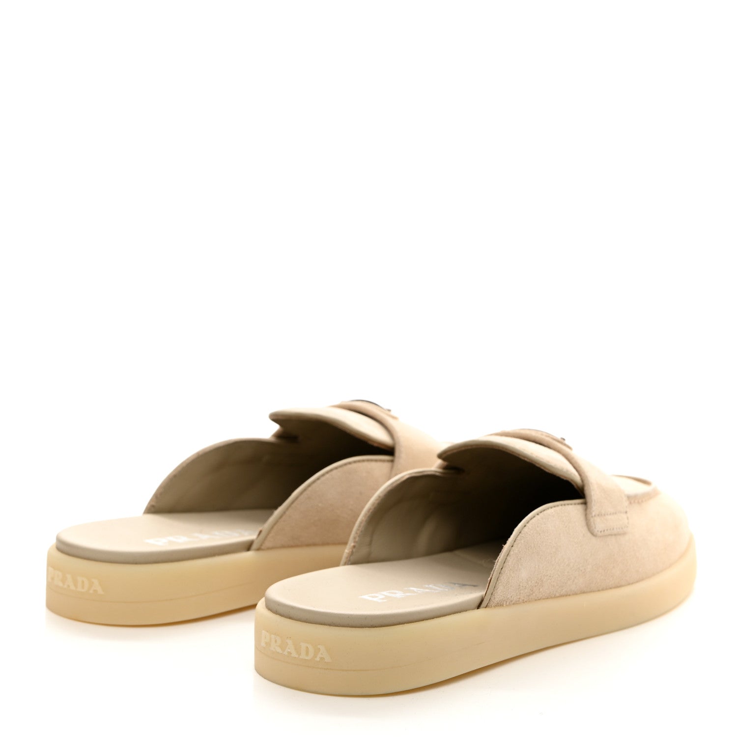 Prada Suede Metal Triangle Logo Saint Tropez 25mm Loafer Mules 36.5 Talco 4 of 9