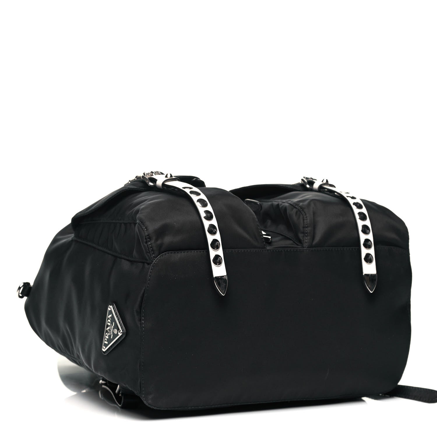 Prada Nylon New Vela Studded Backpack Black White 4 of 9
