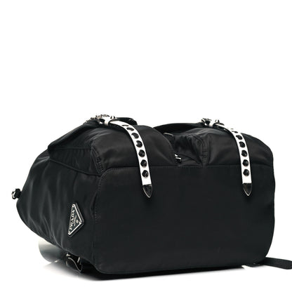 Prada Nylon New Vela Studded Backpack Black White 4 of 9