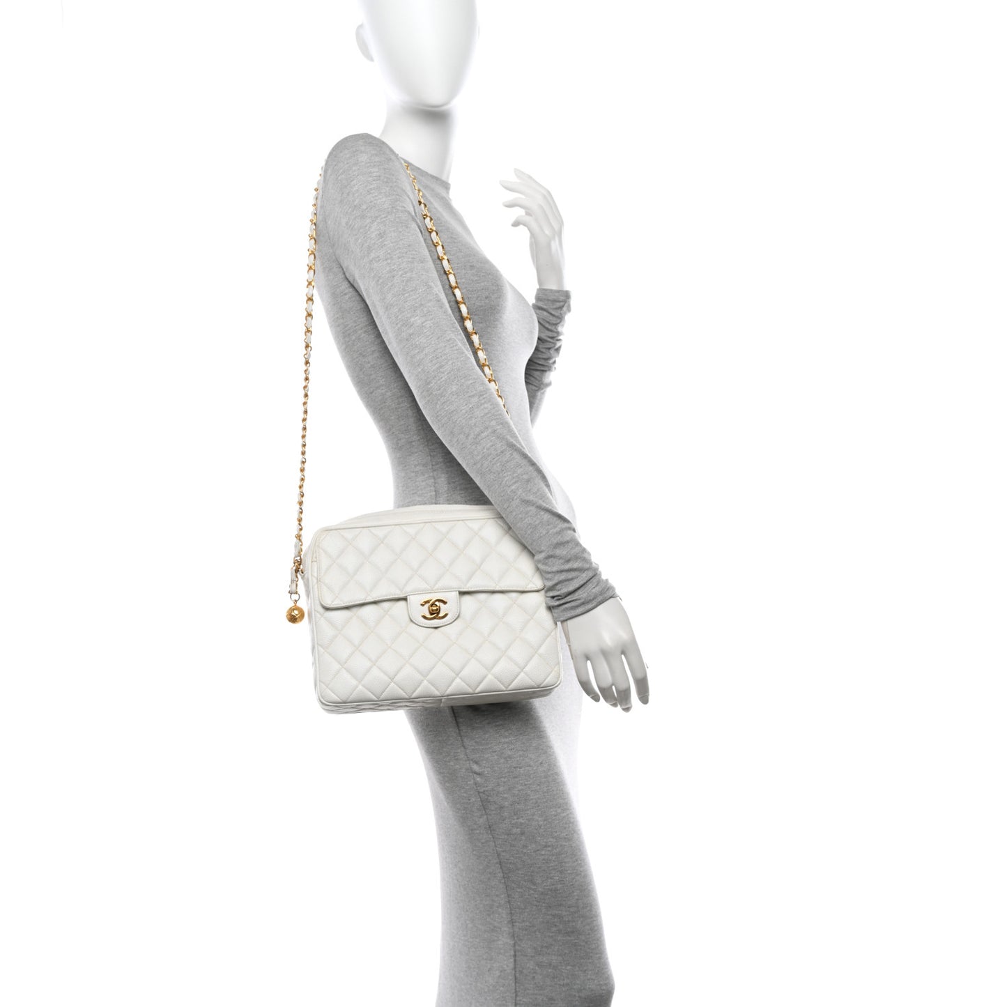 Caviar Quilted Camera Case White