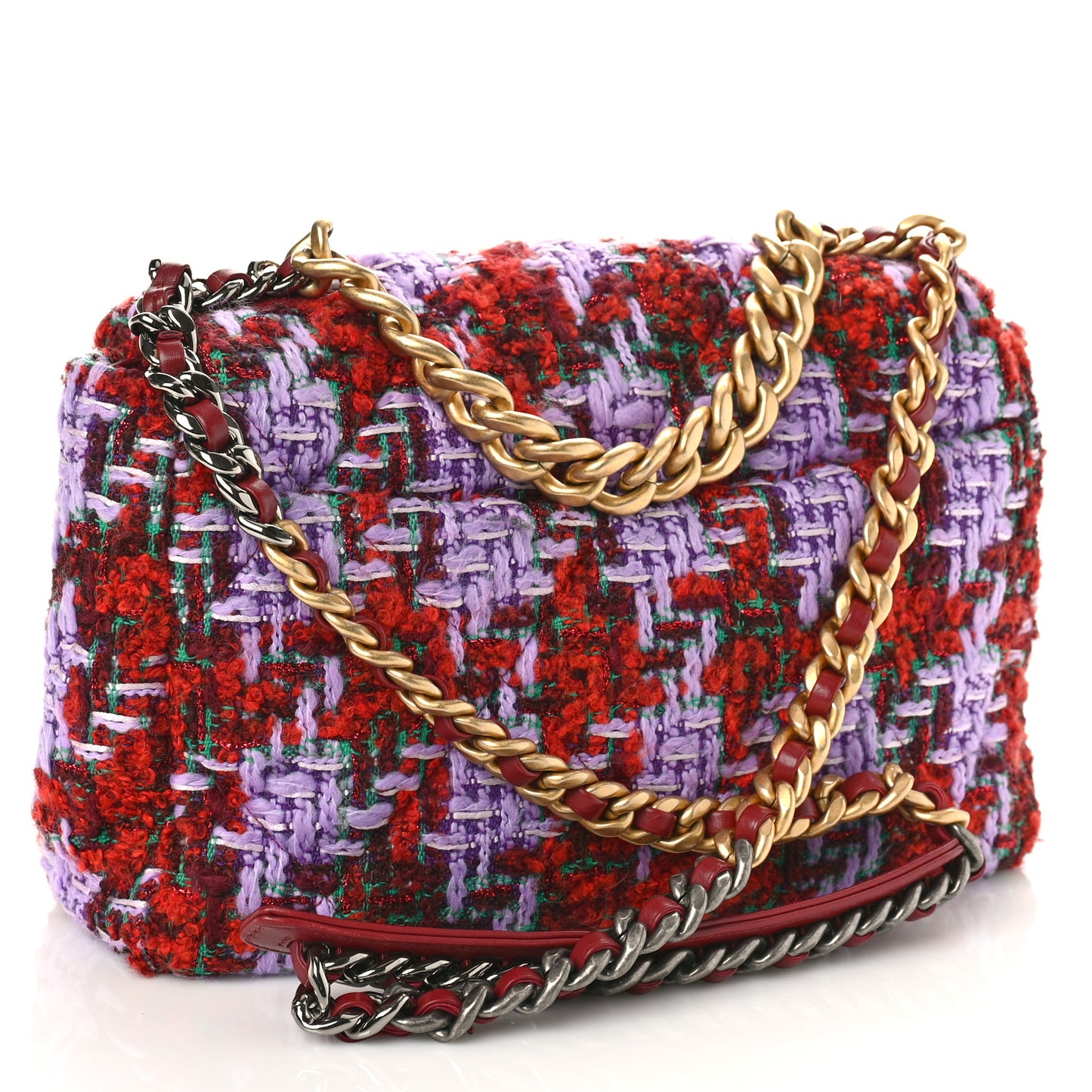 Tweed Quilted Large Chanel 19 Flap Red Purple Green