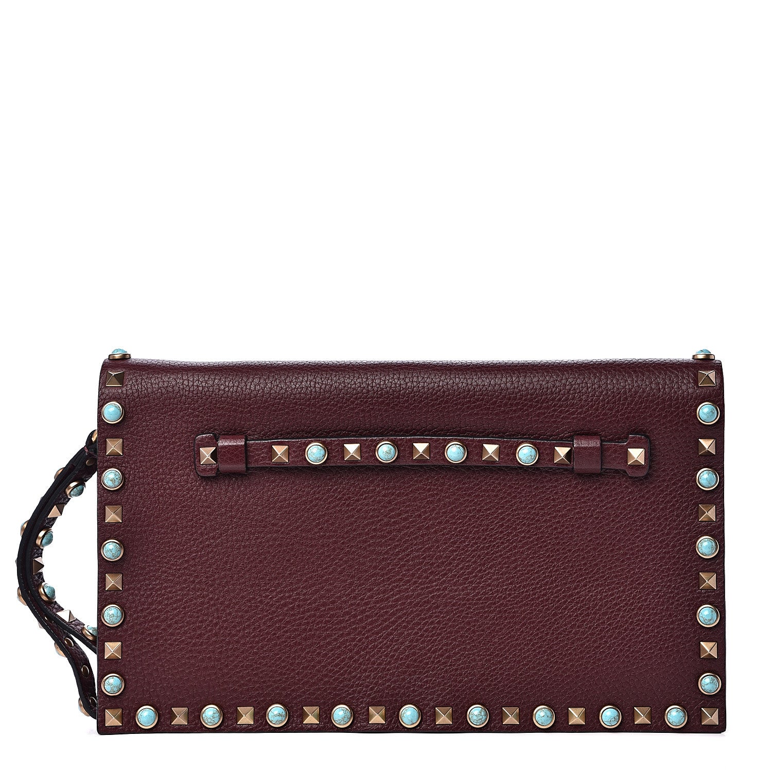 Valentino Garavani Pebbled Calfskin Rockstud Rolling Wristlet Clutch Rubin 1 of 11