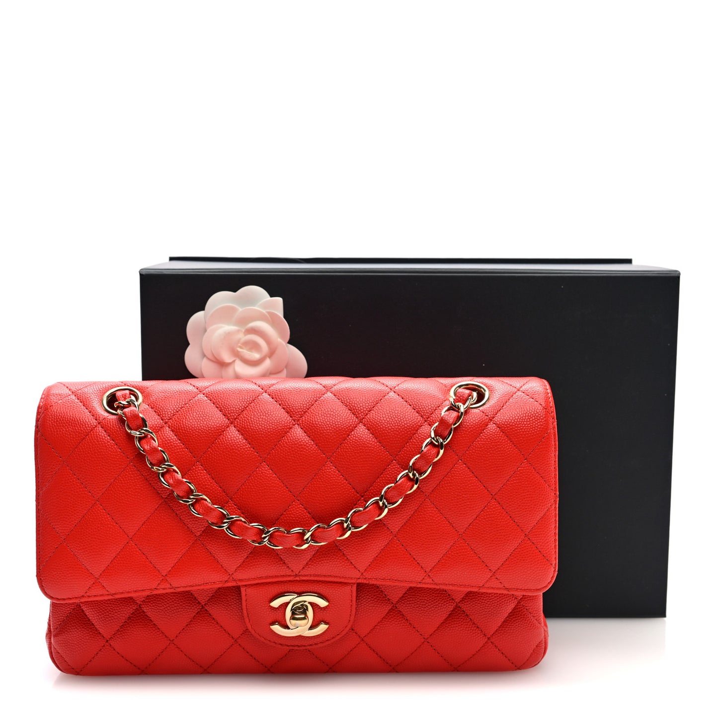 Caviar Quilted Medium Double Flap Red