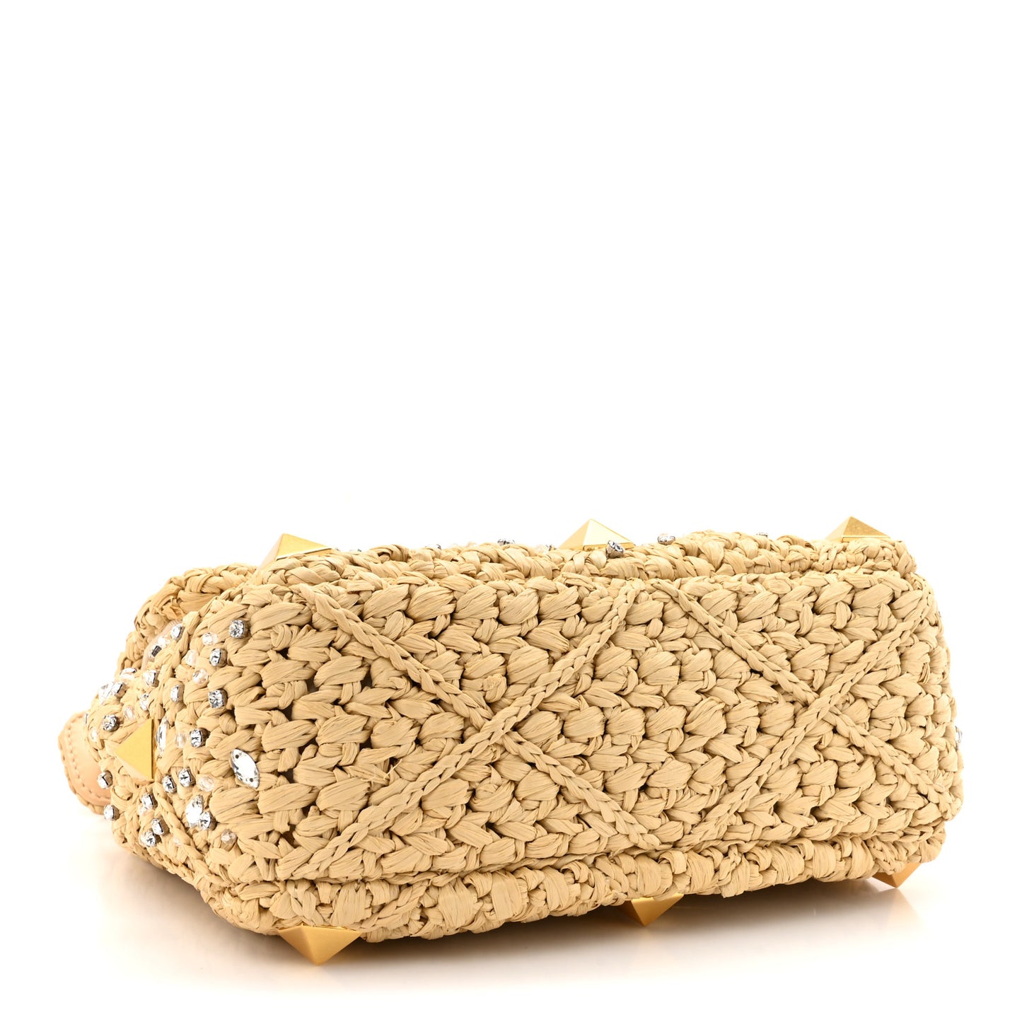 Raffia Crystal Medium Roman Stud Shoulder Bag Naturale Crystal