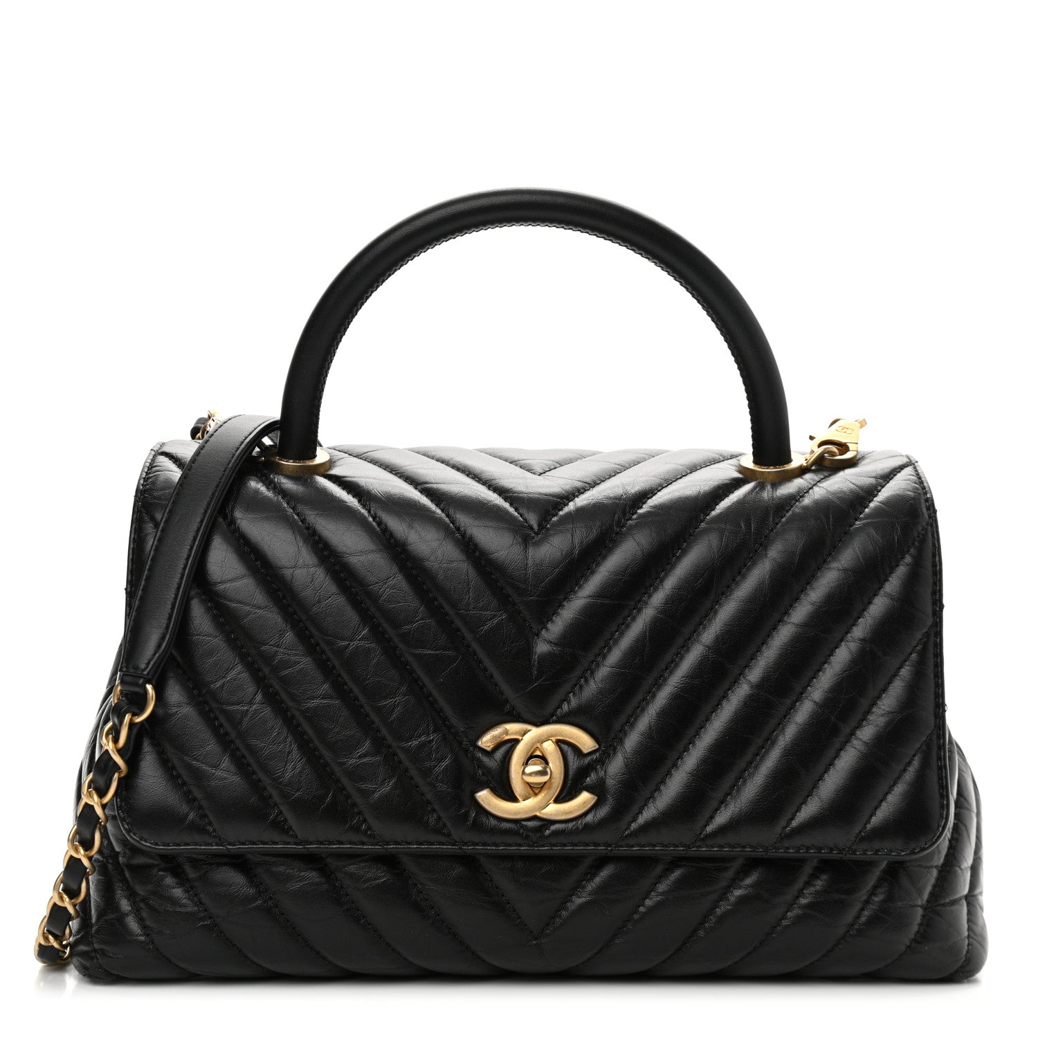 Chanel Aged Calfskin Chevron Quilted Small Coco Handle Flap Black 1 of 10