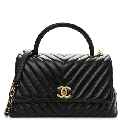Chanel Aged Calfskin Chevron Quilted Small Coco Handle Flap Black 1 of 10