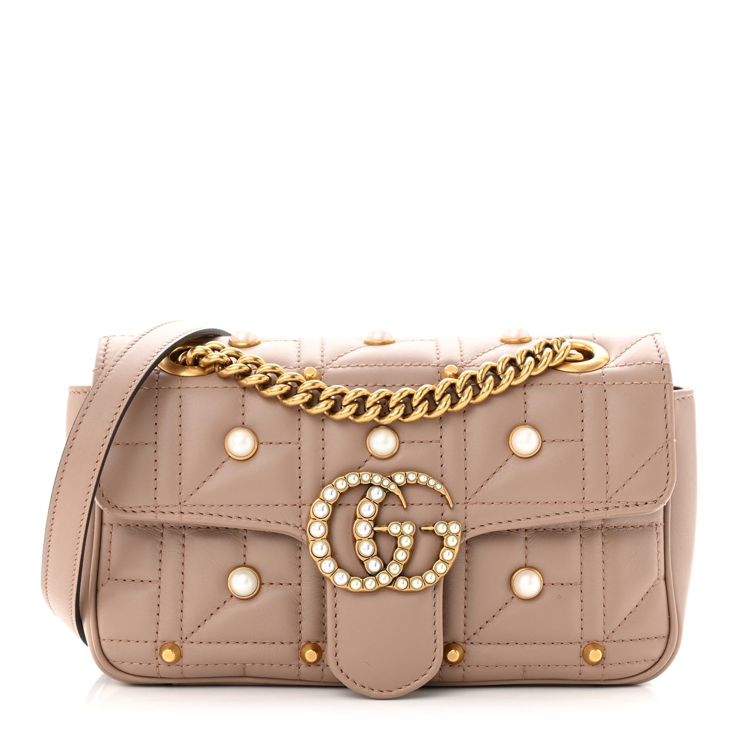 Calfskin Matelasse Studded Mini Pearly GG Marmont Shoulder Bag Porcelain Rose