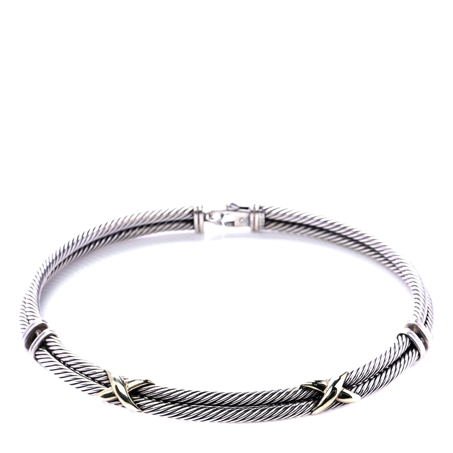 Sterling Silver 14K Yellow Gold Double X Station Necklace