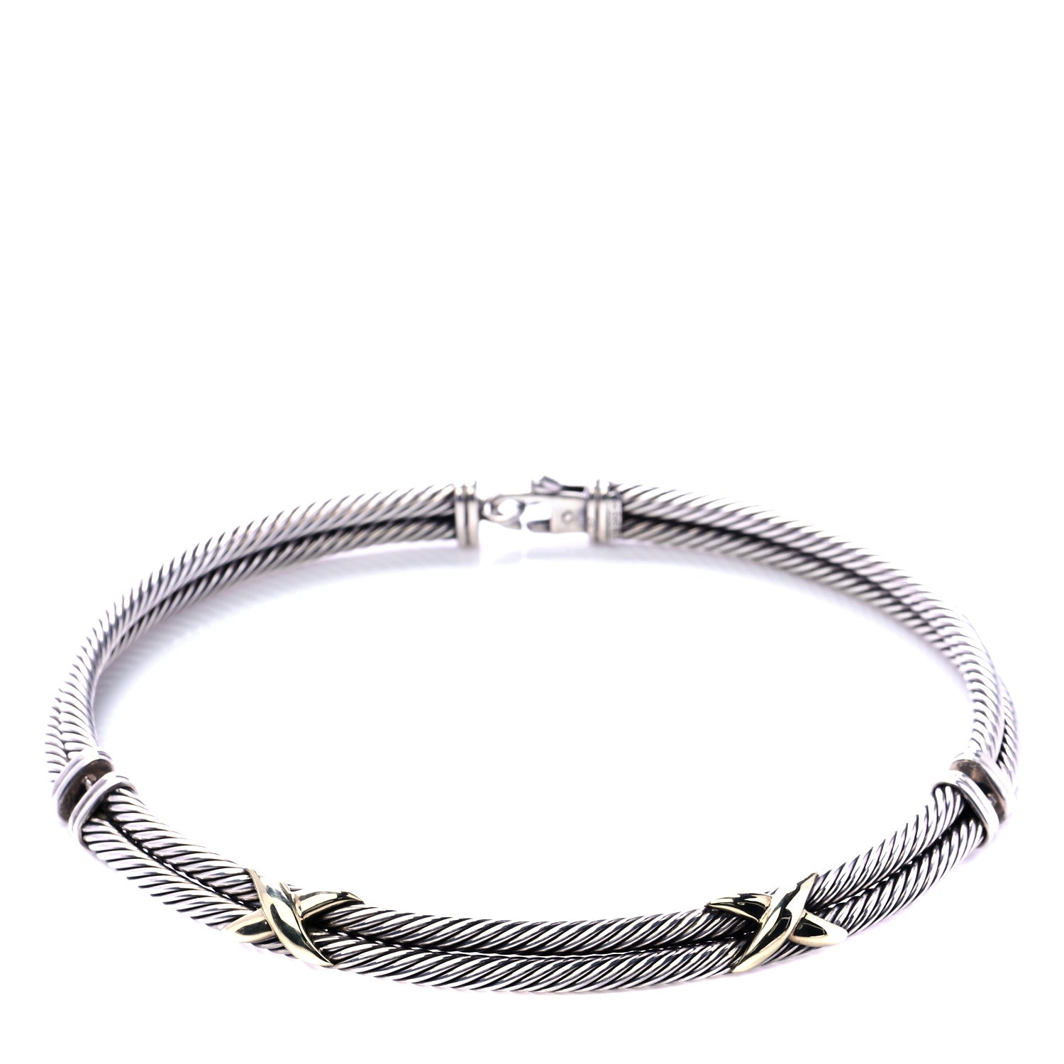 David Yurman Sterling Silver 14K Yellow Gold Double X Station Necklace 1 of 5