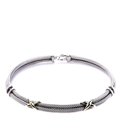 David Yurman Sterling Silver 14K Yellow Gold Double X Station Necklace 1 of 5