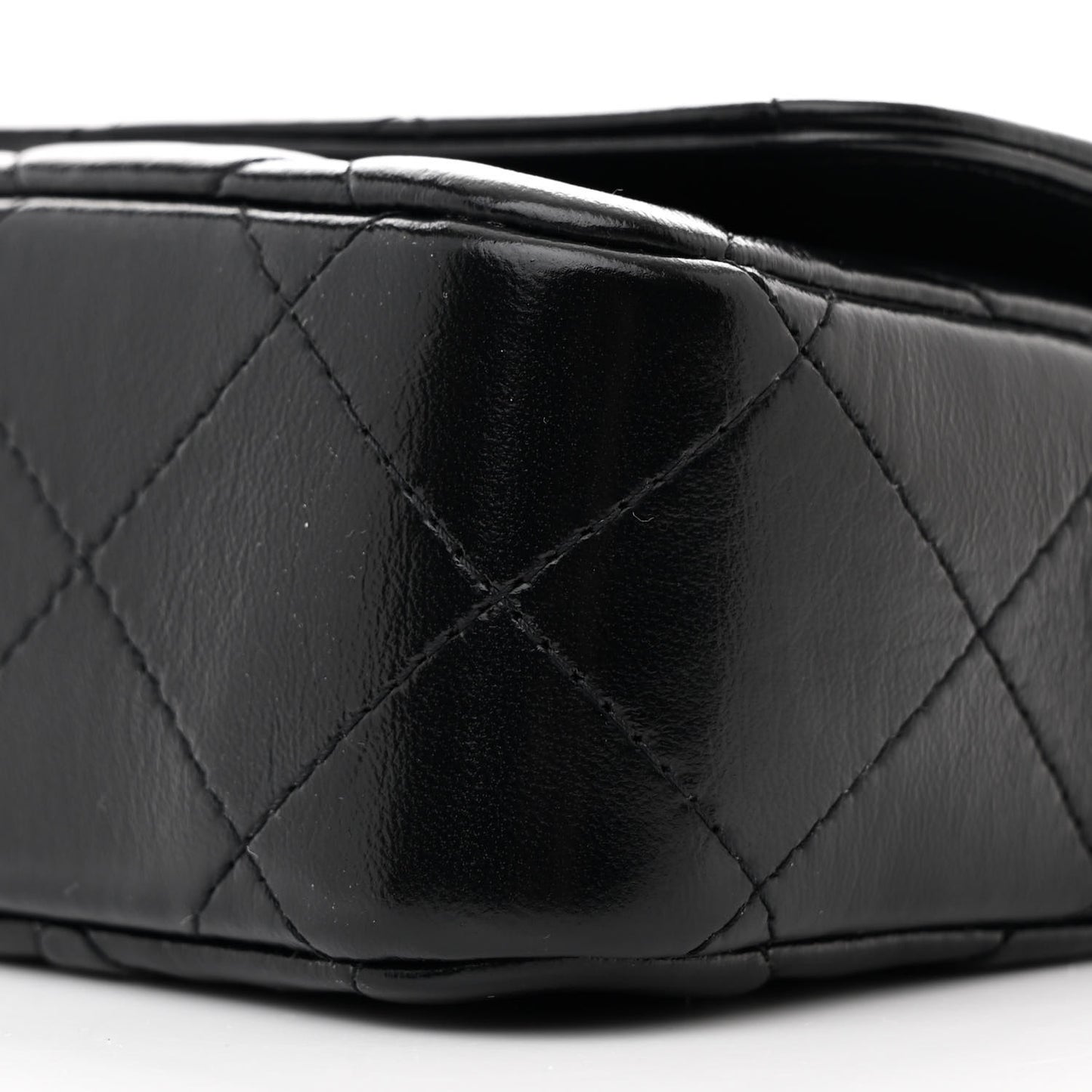 Shiny Lambskin Quilted Top Handle Flap Black