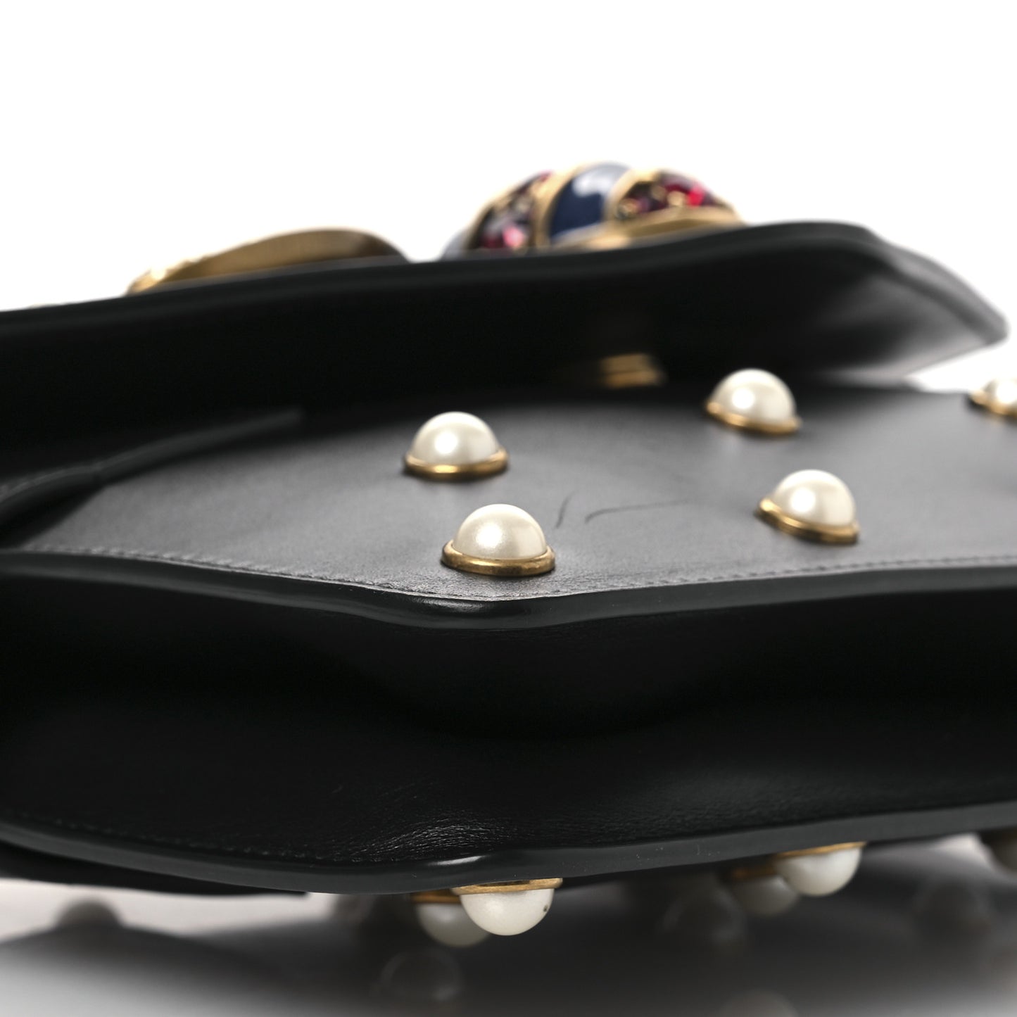 Nappa Pearl Studded Mini Queen Margaret Broadway Shoulder Bag Black