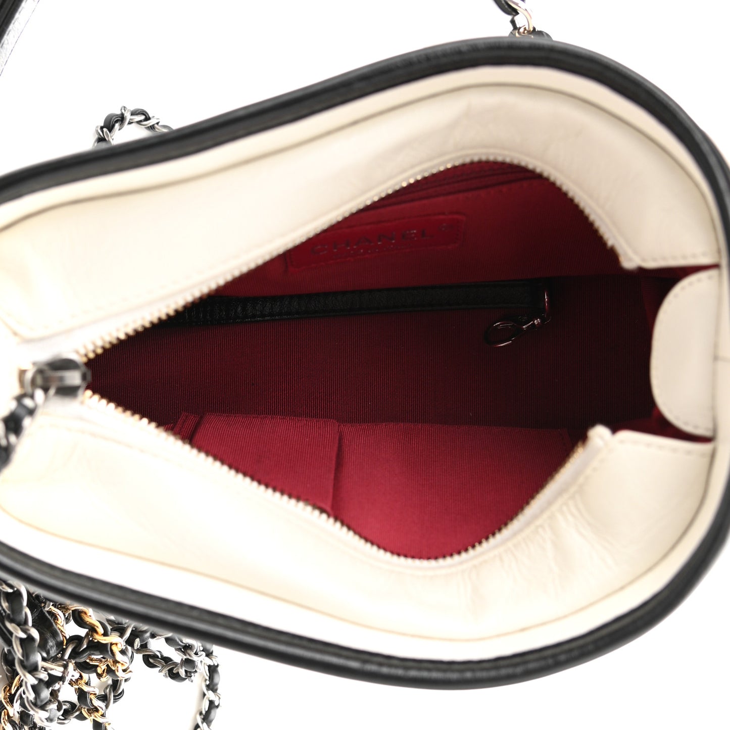 Aged Calfskin Chevron Quilted Small Gabrielle Hobo Black White