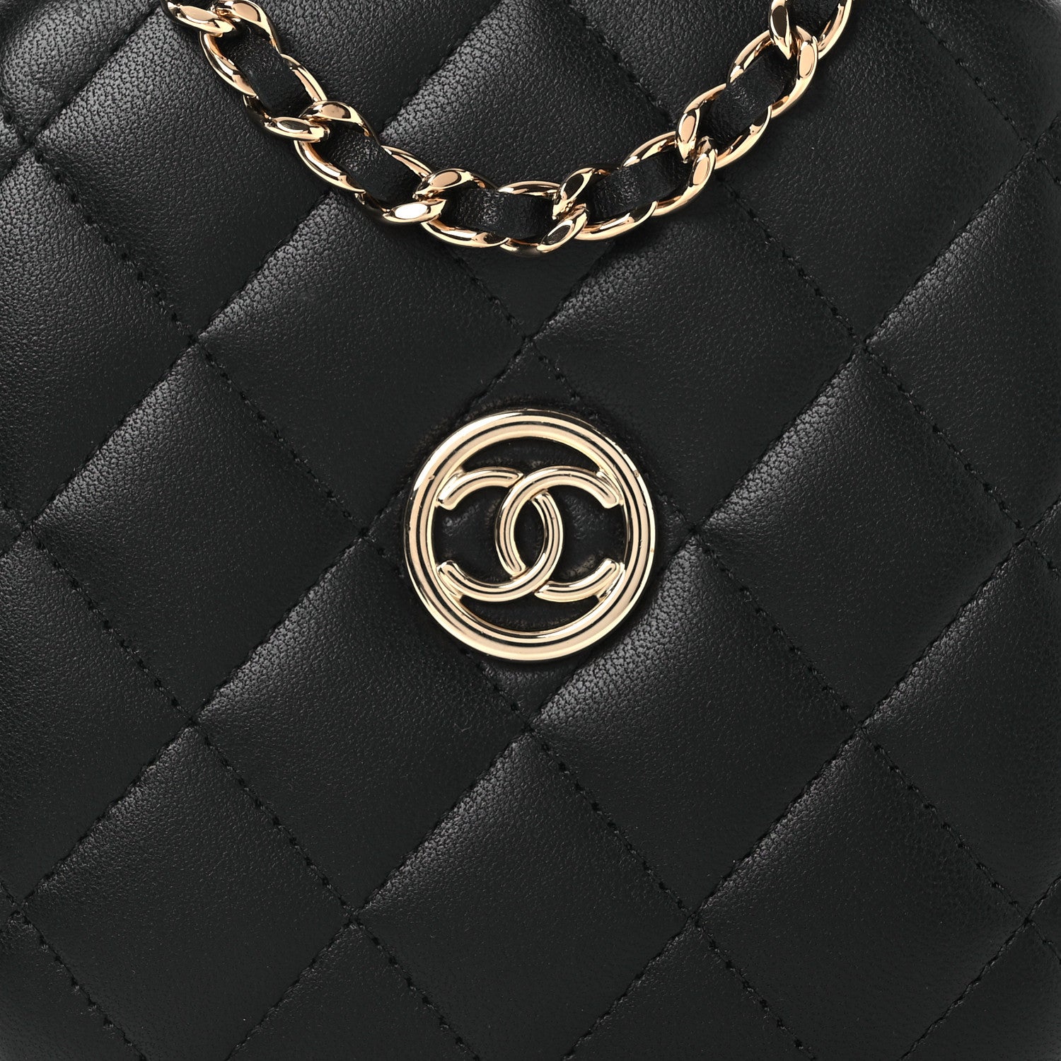 Chanel Lambskin Quilted Compact Vanity Case Purse With Chain Black 9 of 15