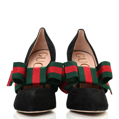 Gucci Kid Scamosciato Removable Web Bow High Heel Pumps 39.5 Black 2 of 4