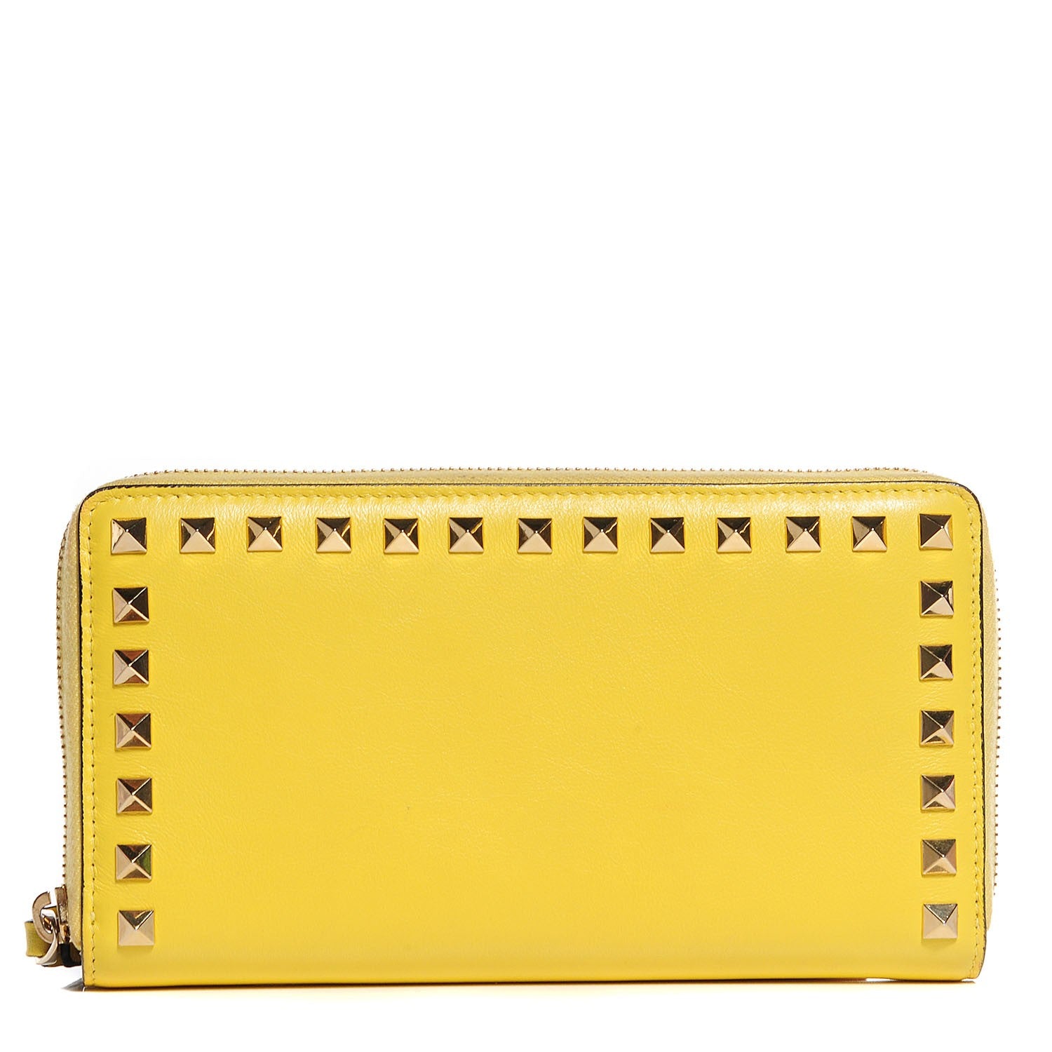 Valentino Garavani Calfskin Rockstud Zip Around Wallet Naples Yellow 1 of 9