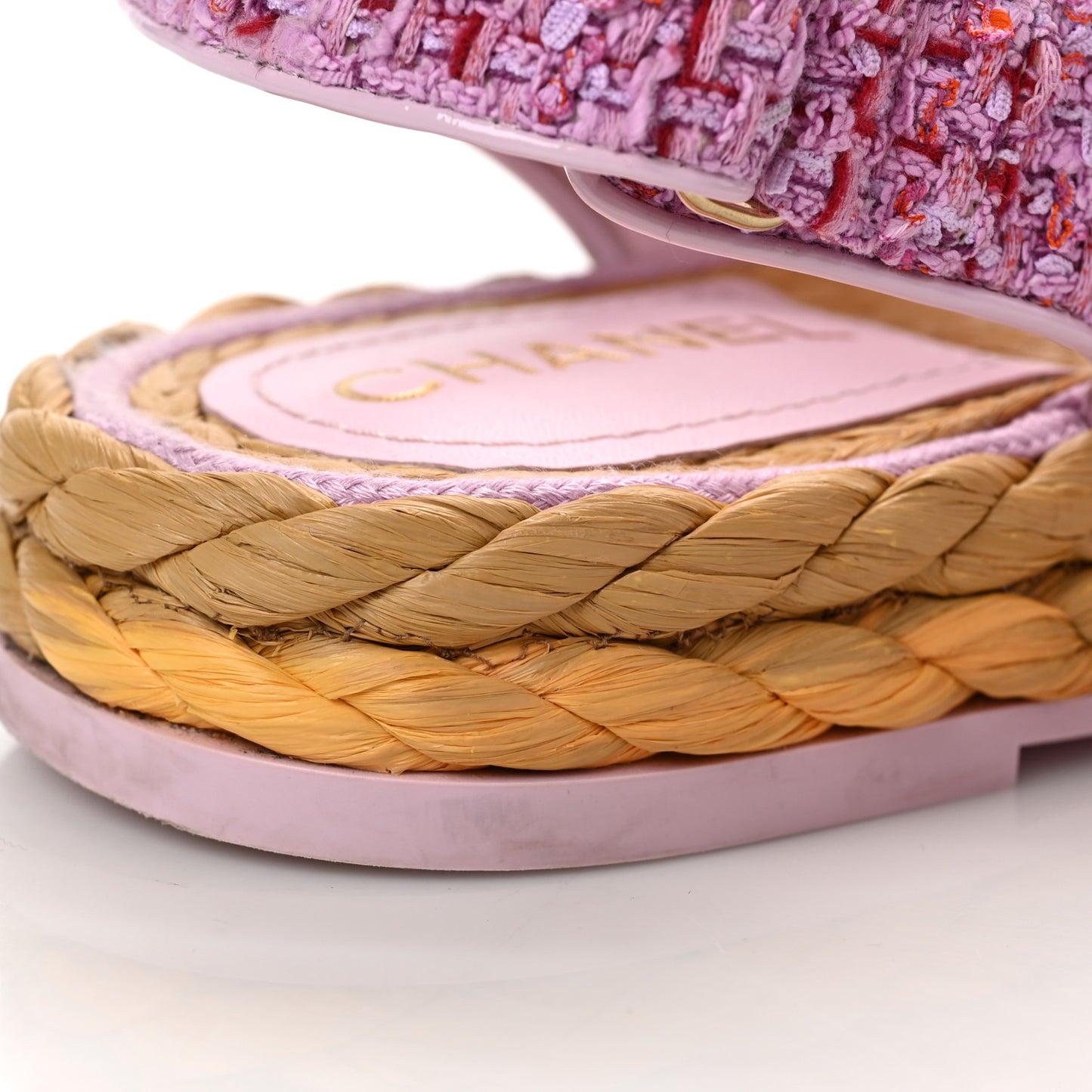 Tweed Patent Calfskin Velcro Dad Sandals 37.5 Pink Multicolor