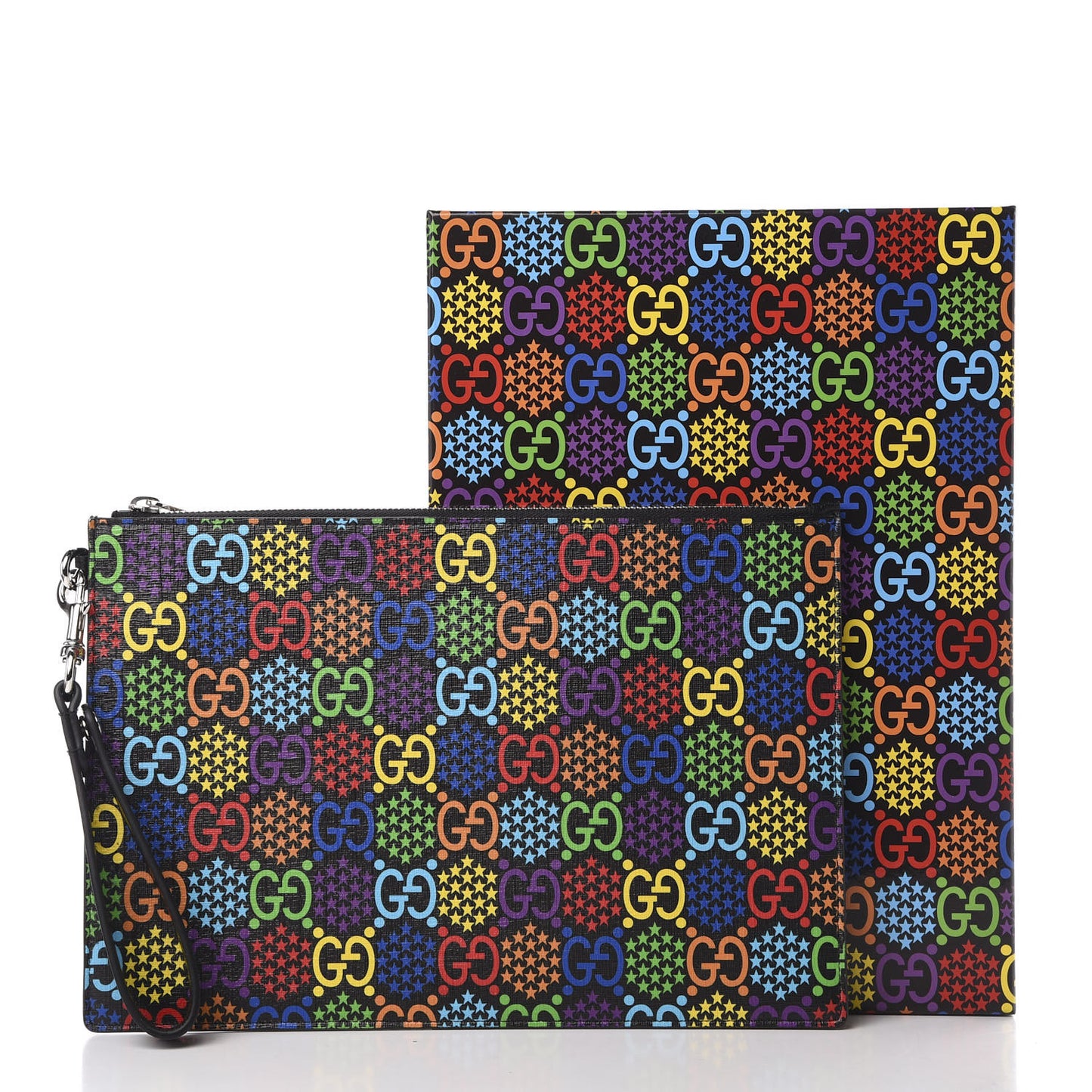 GG Supreme Monogram Psychedelic Zip Wristlet Pouch Black Multicolor