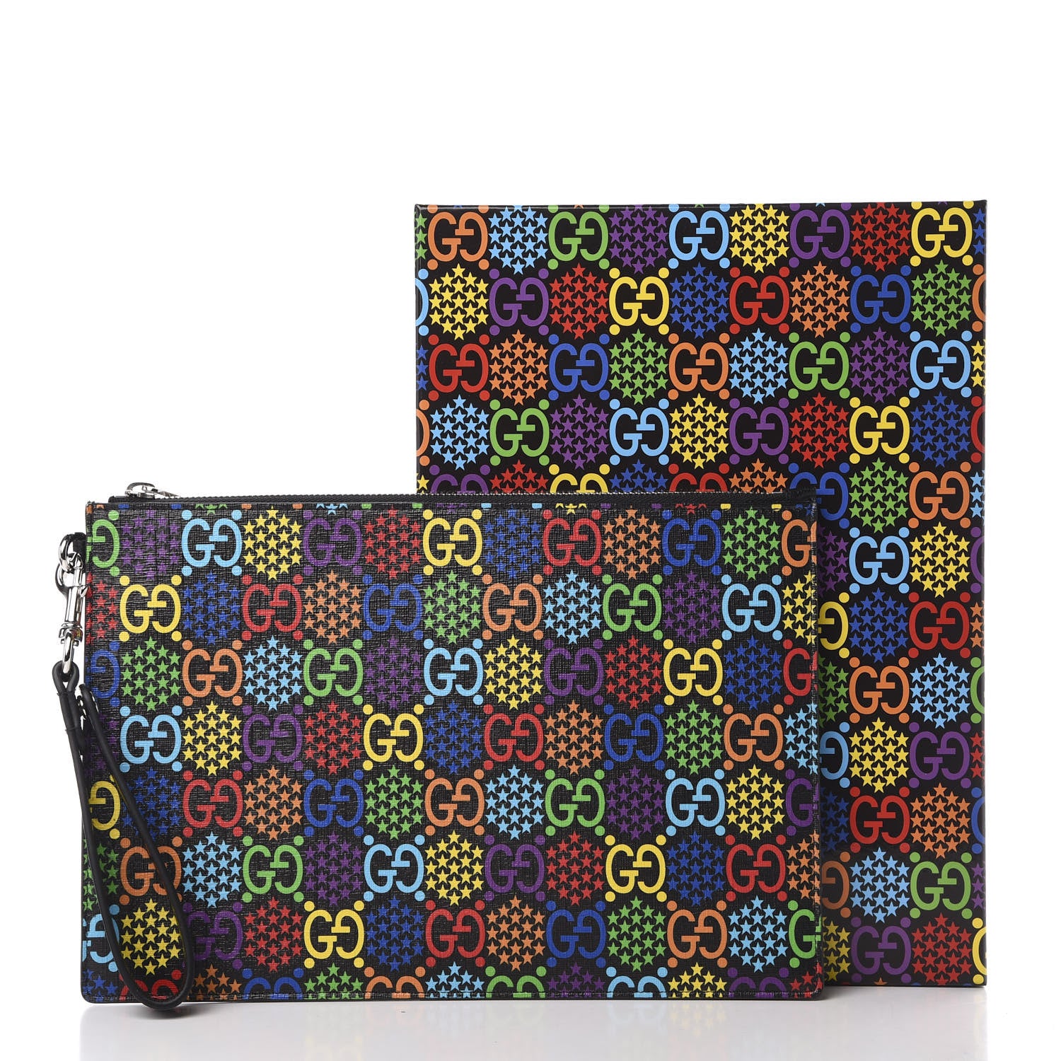 Gucci GG Supreme Monogram Psychedelic Zip Wristlet Pouch Black Multicolor 7 of 7