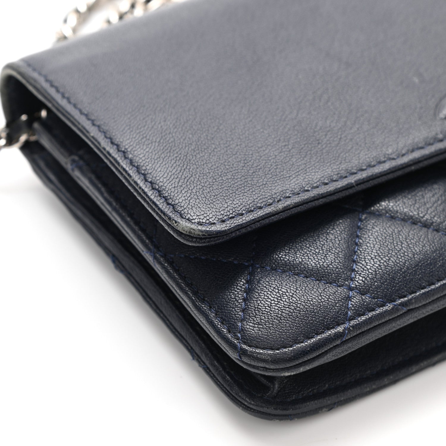 Chanel Grained Calfskin Quilted CC Box Wallet On Chain WOC Navy 13 of 13