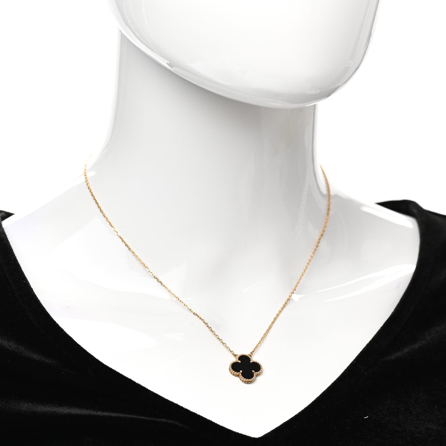 18K Yellow Gold Black Onyx Vintage Alhambra Pendant Necklace