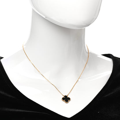 Van Cleef & Arpels 18K Yellow Gold Black Onyx Vintage Alhambra Pendant Necklace 2 of 4