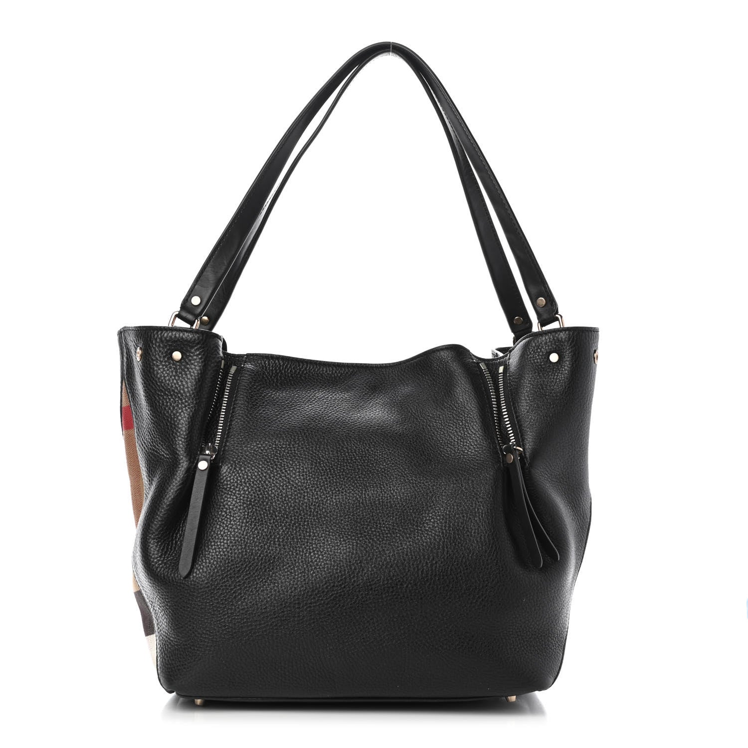 Burberry Grainy Calfskin House Check Medium Maidstone Black 1 of 4